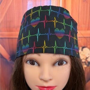 Handmade Frosty Snowman Scrub Cap/ Nurse Hat with Cheer Scattered Throughout.